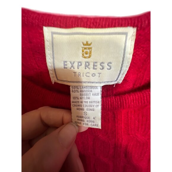 Vintage Express Tricot Red Cable Knit Sweater Lambswool and Angora Small - Picture 3 of 4